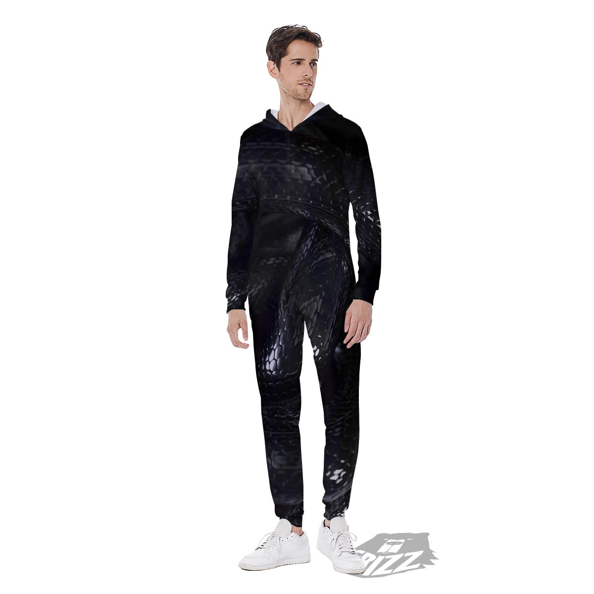 Black Snake Print Men's Jumpsuit-grizzshop