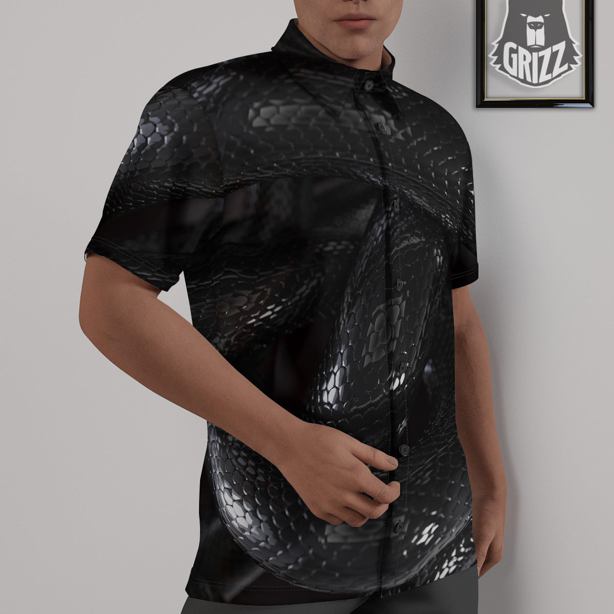 Black Snake Print Untucked Shirts-grizzshop