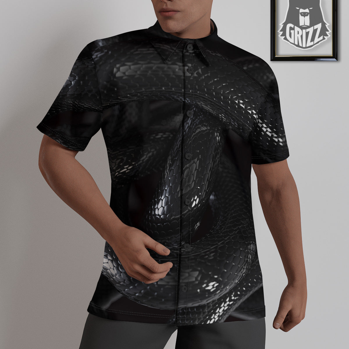 Black Snake Print Untucked Shirts-grizzshop