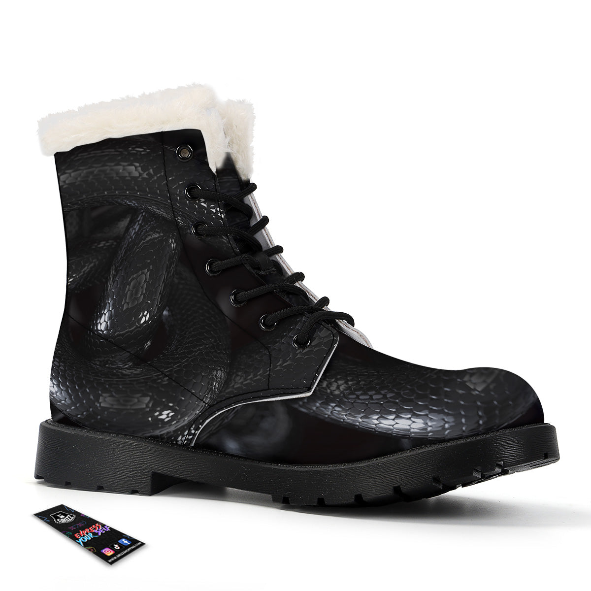 Black Snake Print Winter Boots-grizzshop