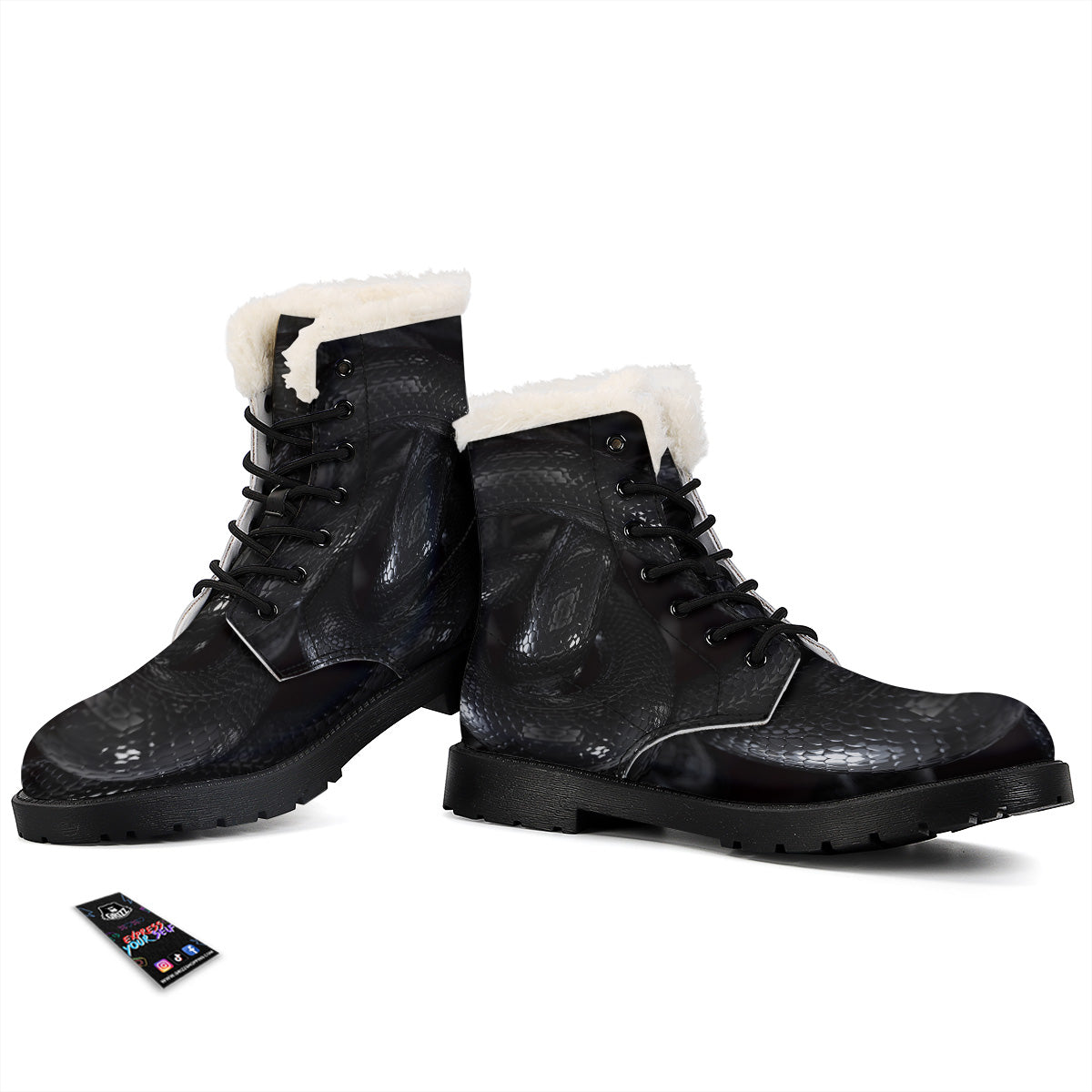 Black Snake Print Winter Boots-grizzshop