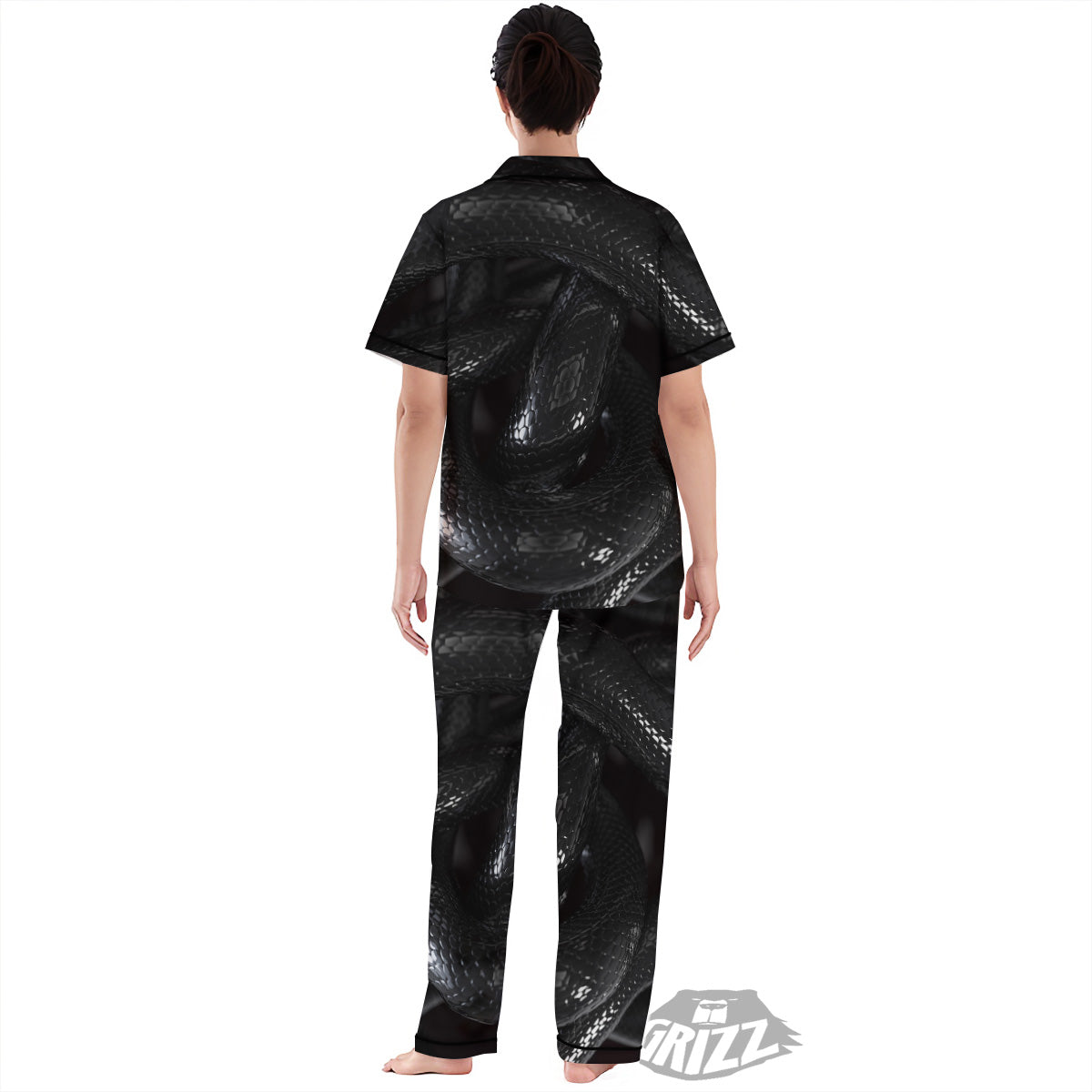 Black Snake Print Women's Pajamas Set-grizzshop