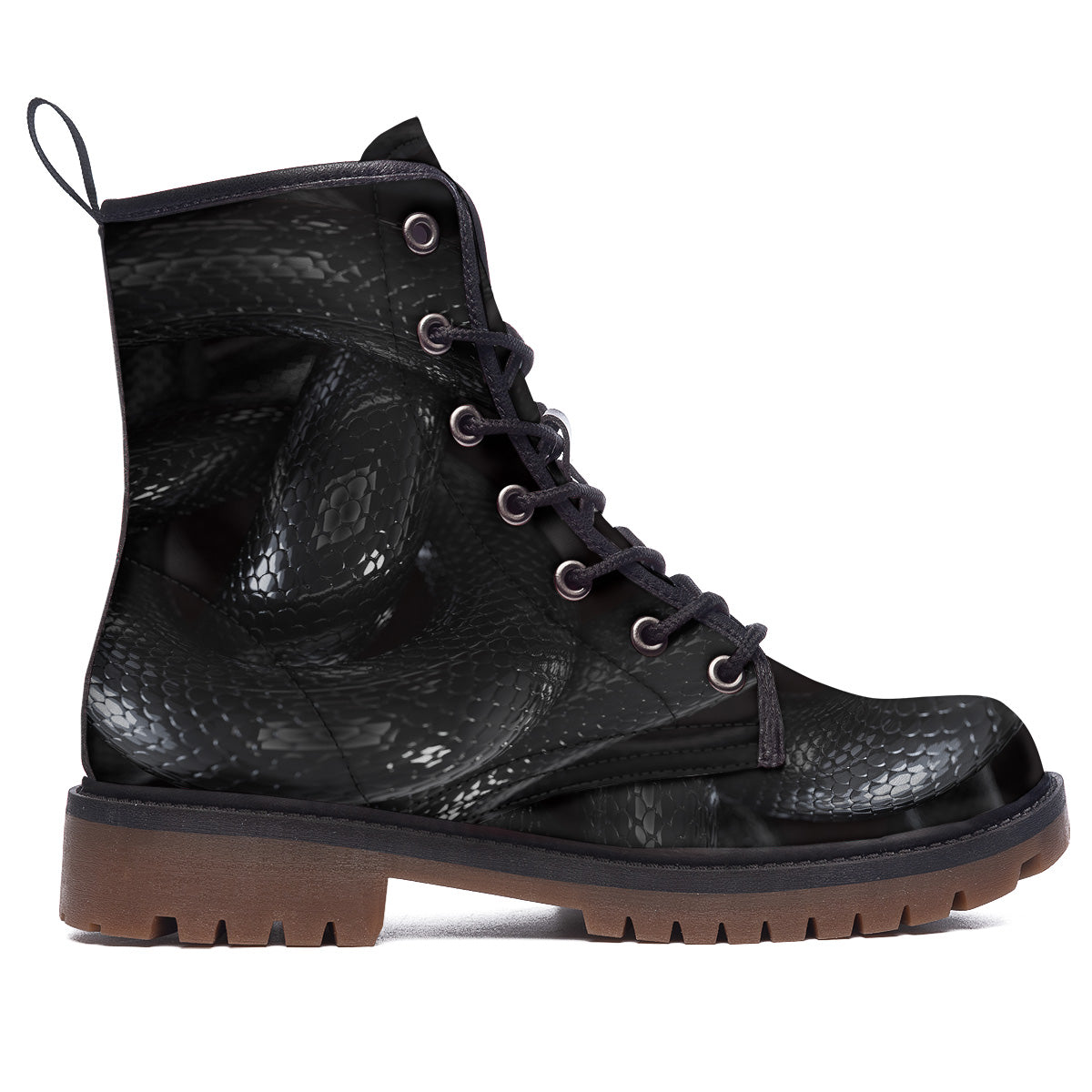 Black Snake Print Work Boots-grizzshop