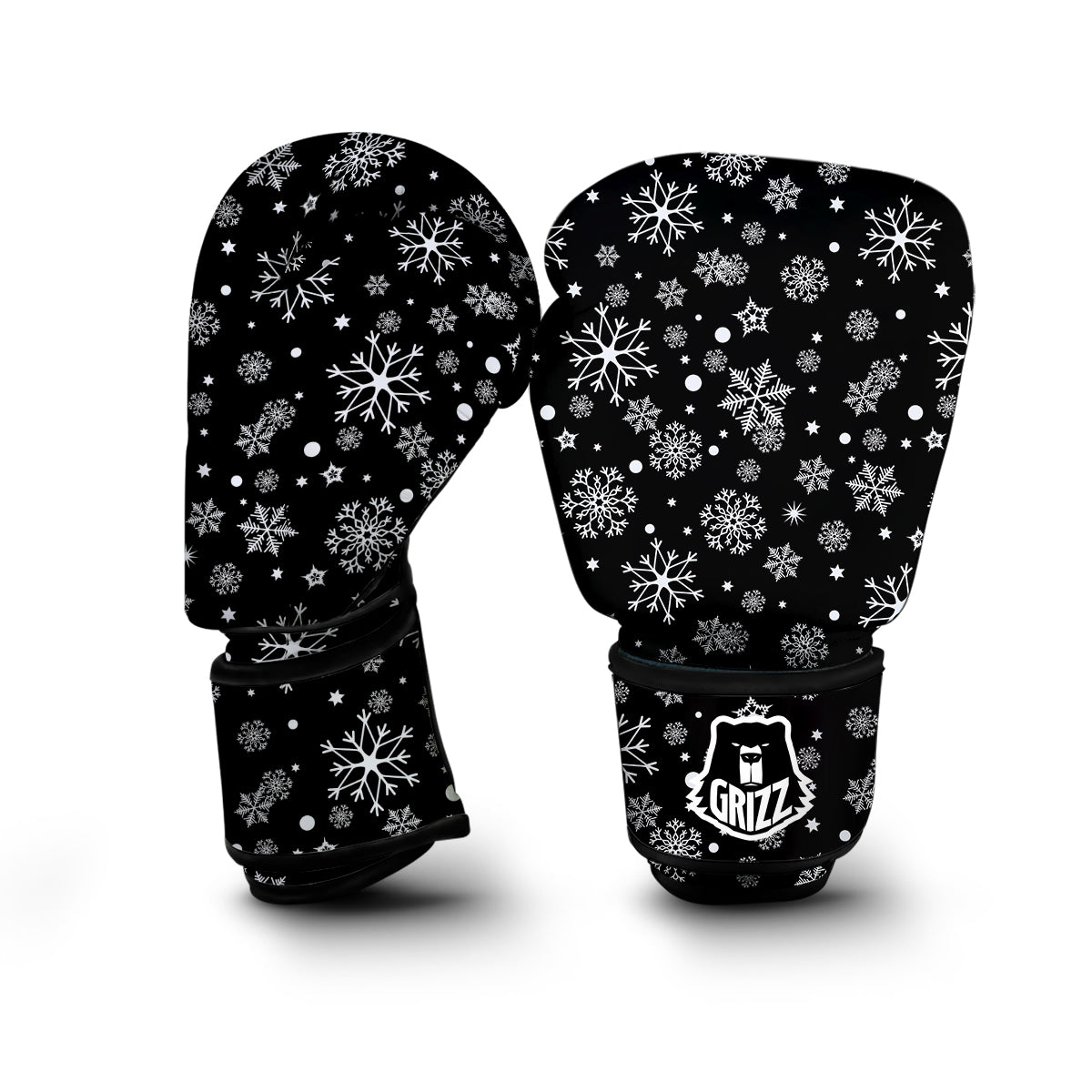 Black Snowflake Pattern Print Boxing Gloves-grizzshop