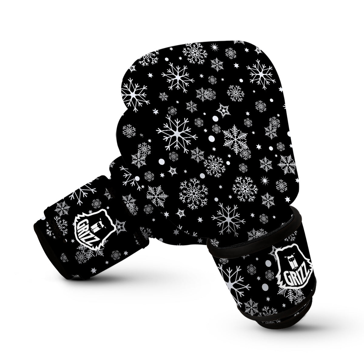 Black Snowflake Pattern Print Boxing Gloves-grizzshop