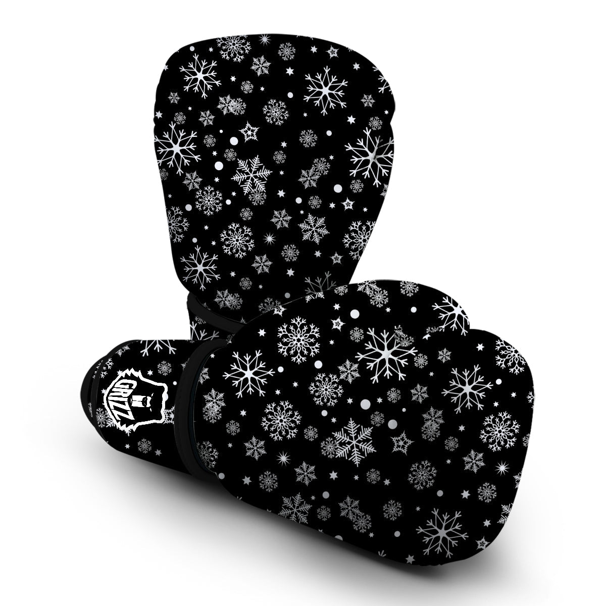 Black Snowflake Pattern Print Boxing Gloves-grizzshop