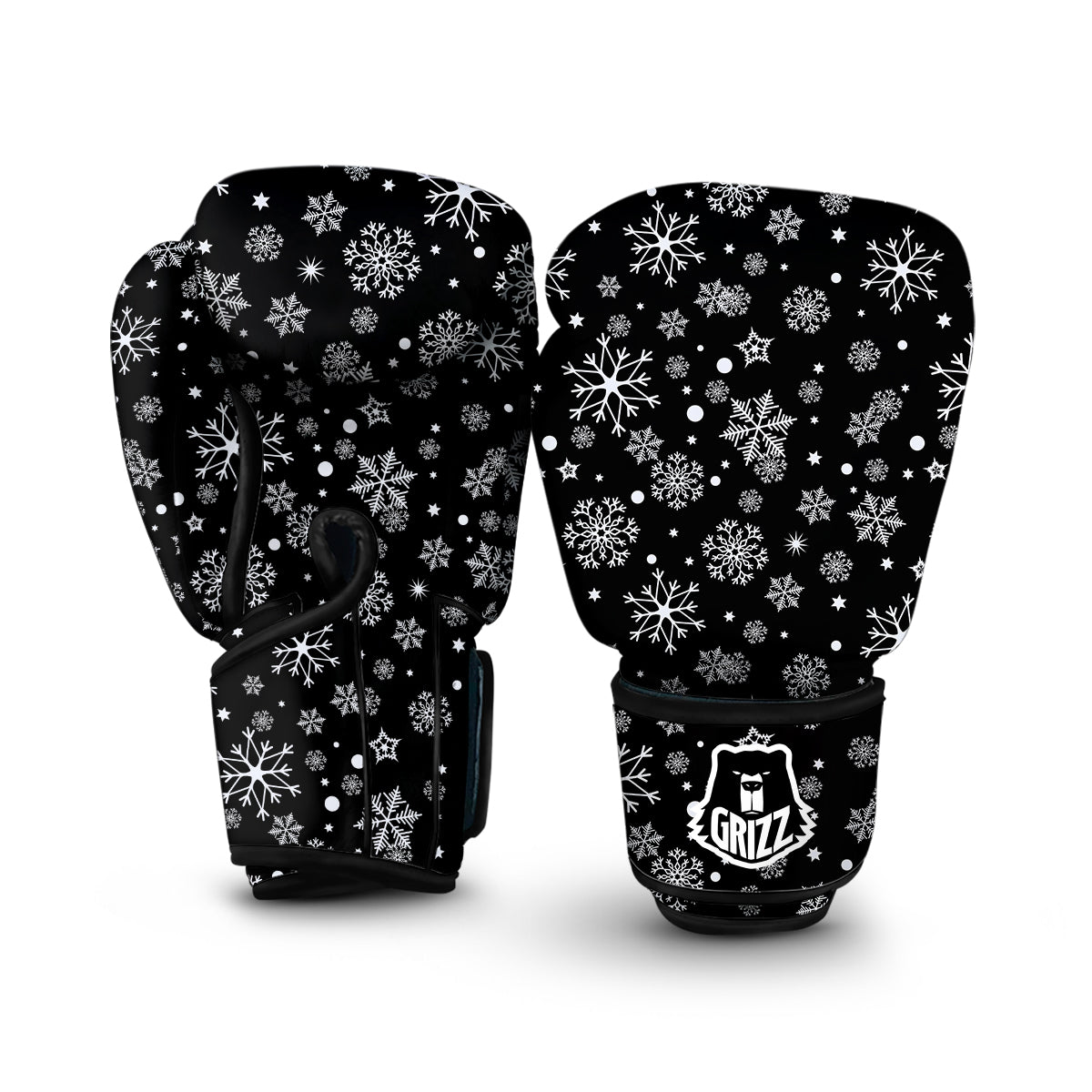 Black Snowflake Pattern Print Boxing Gloves-grizzshop