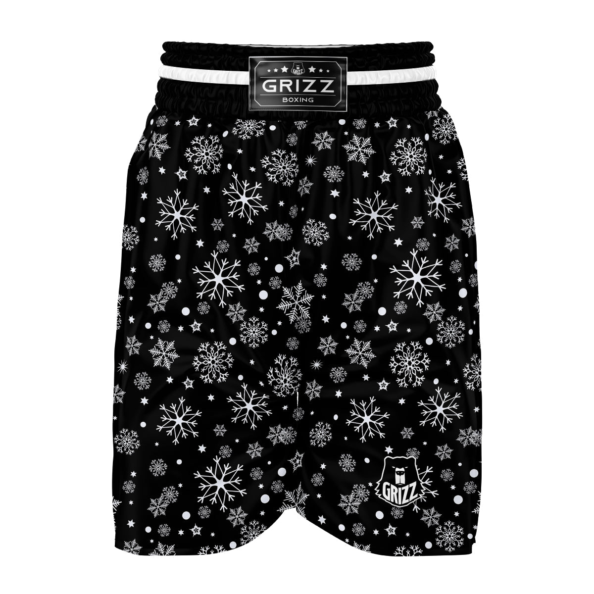 Black Snowflake Pattern Print Boxing Shorts-grizzshop