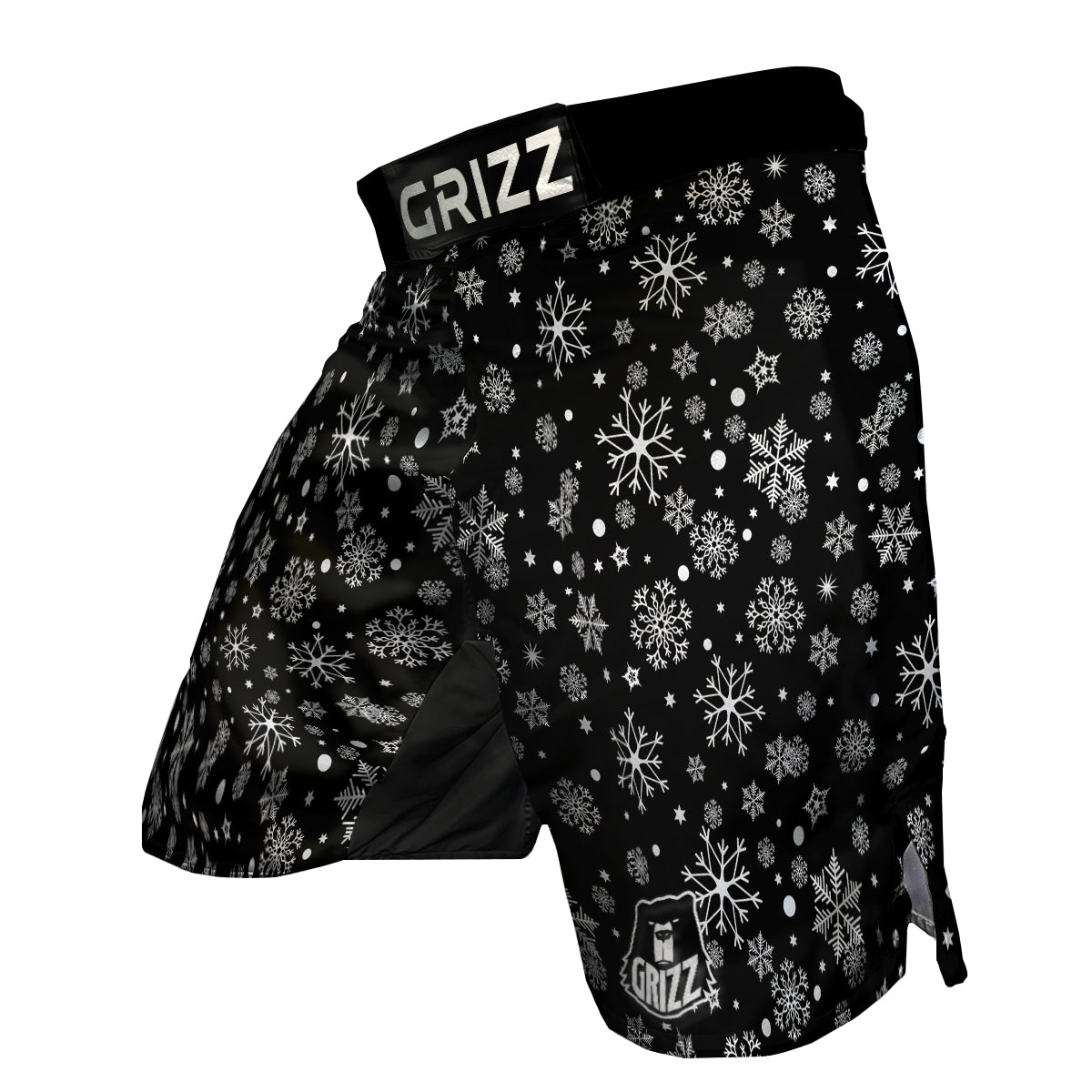 Black Snowflake Pattern Print MMA Shorts-grizzshop