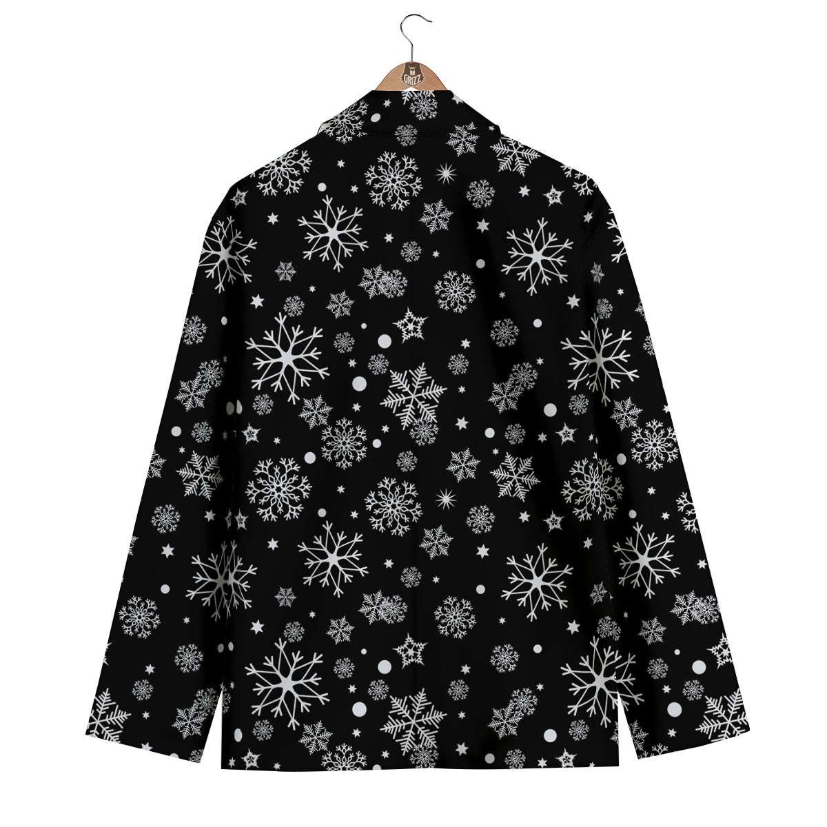 Black Snowflake Pattern Print Men's Blazer-grizzshop