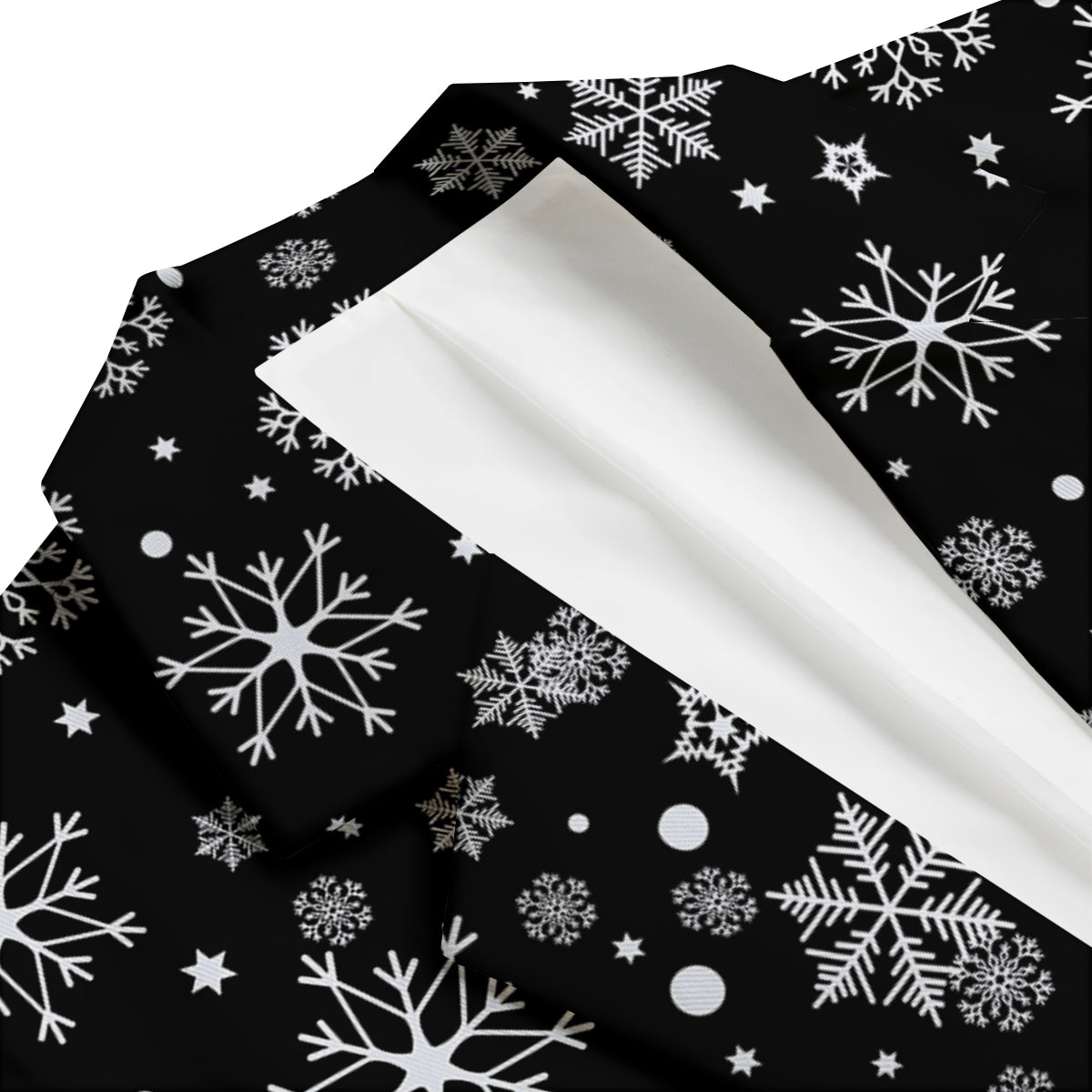 Black Snowflake Pattern Print Men's Blazer-grizzshop