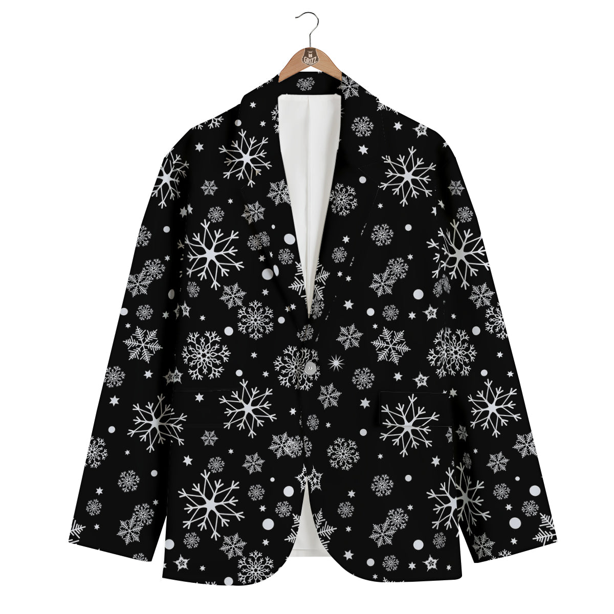 Black Snowflake Pattern Print Men's Blazer-grizzshop