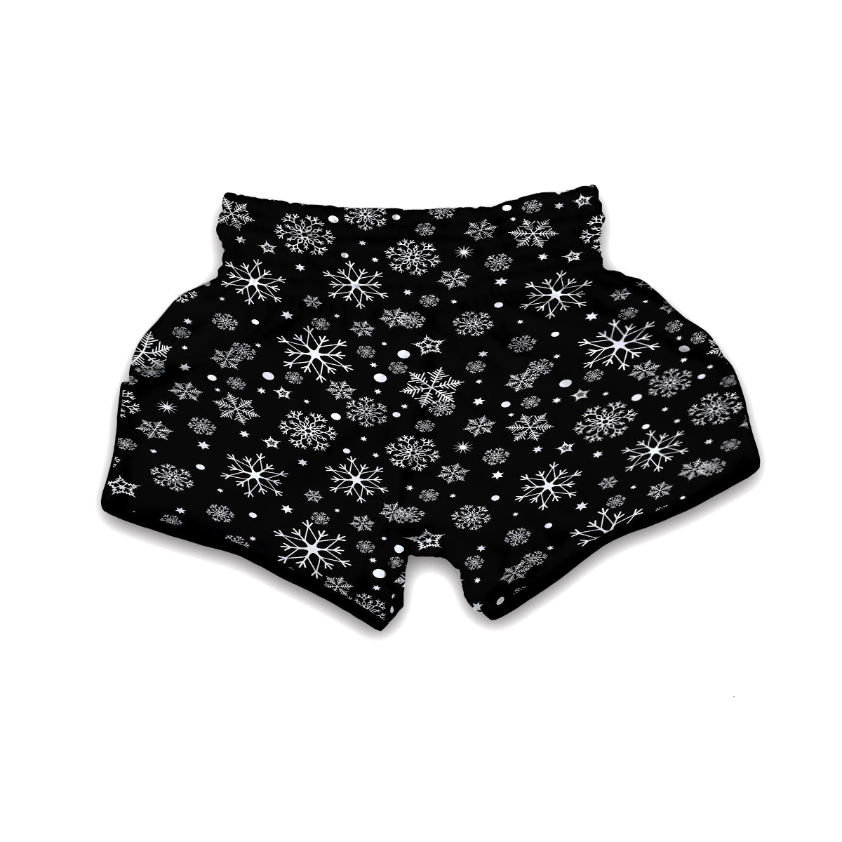 Black Snowflake Pattern Print Muay Thai Boxing Shorts-grizzshop