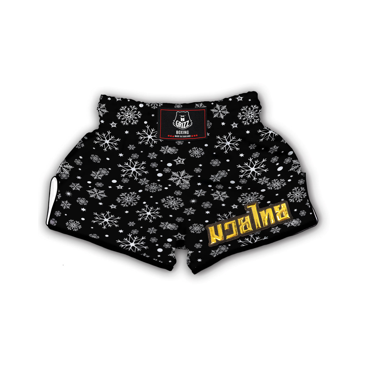 Black Snowflake Pattern Print Muay Thai Boxing Shorts-grizzshop