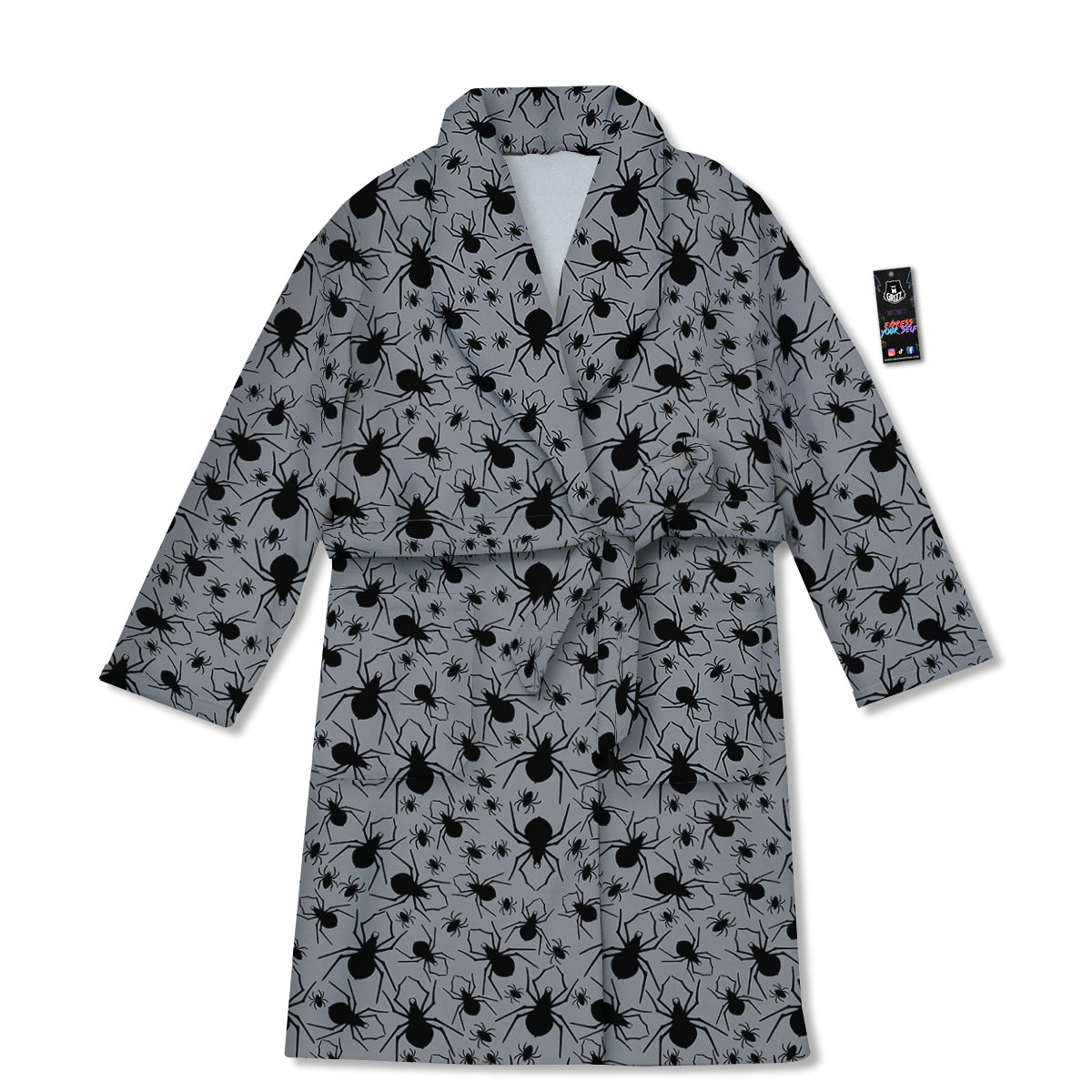 Black Spider And Grey Print Pattern Bathrobe-grizzshop
