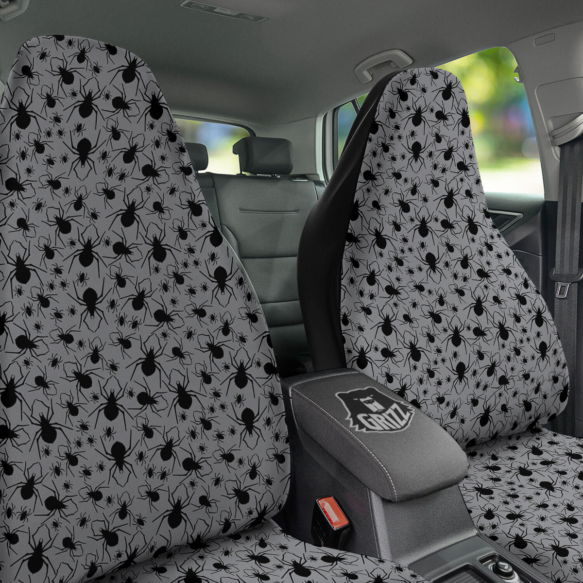 Black Spider And Grey Print Pattern Car Seat Covers-grizzshop