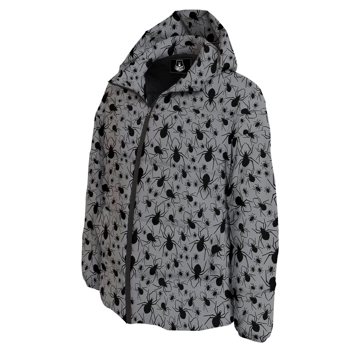 Black Spider And Grey Print Pattern Down Jacket-grizzshop
