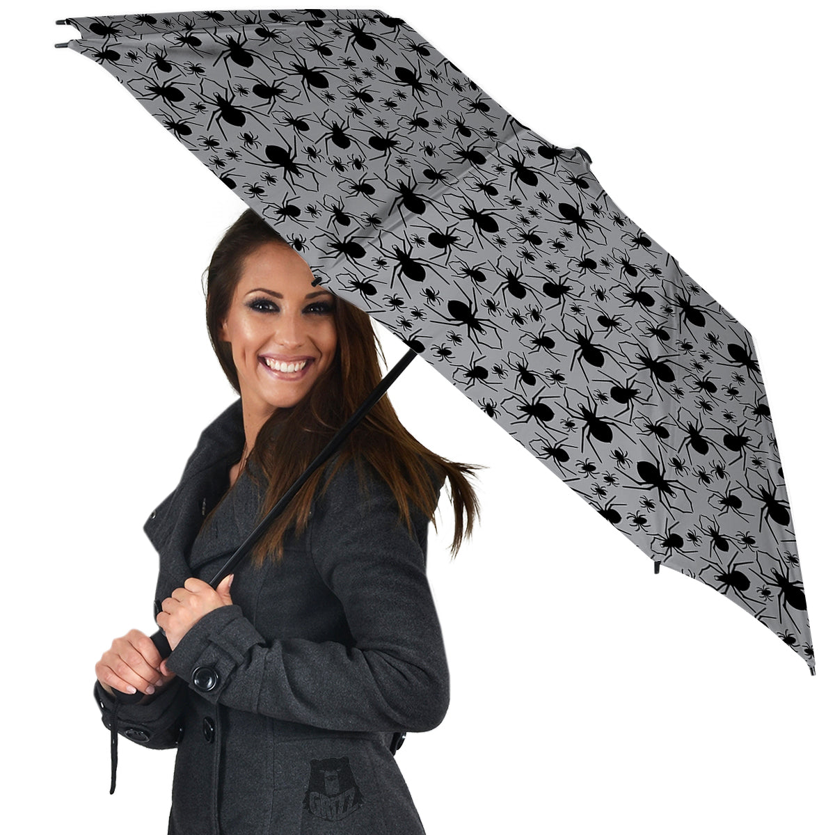 Black Spider And Grey Print Pattern Umbrella-grizzshop