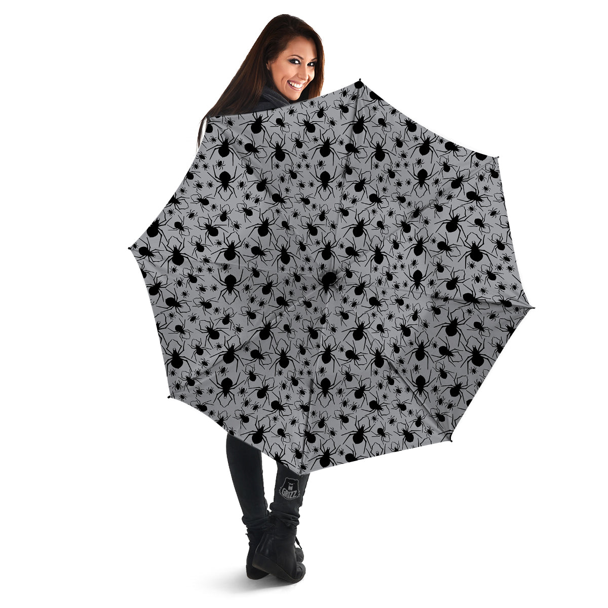 Black Spider And Grey Print Pattern Umbrella-grizzshop
