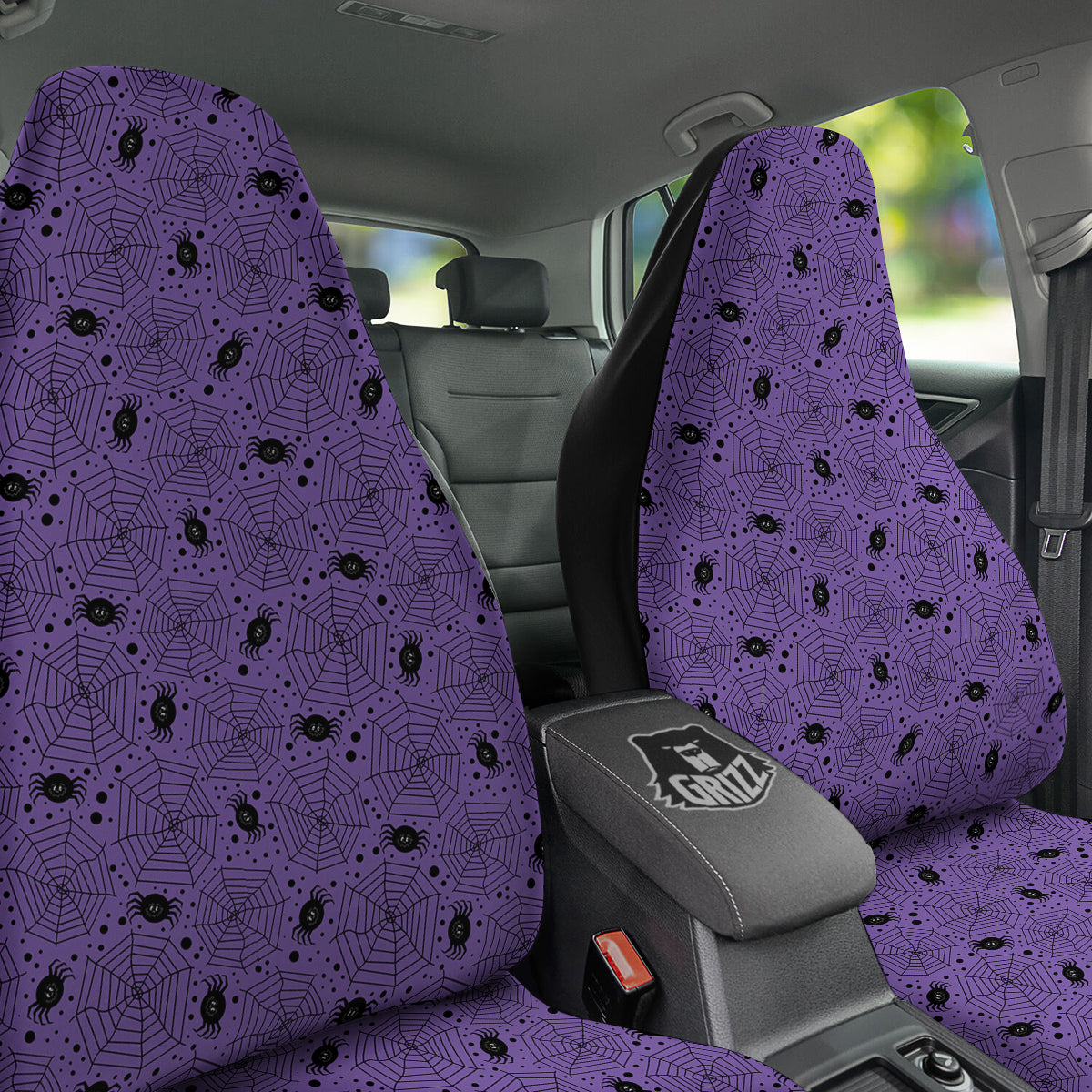 Black Spider And Purple Print Pattern Car Seat Covers-grizzshop