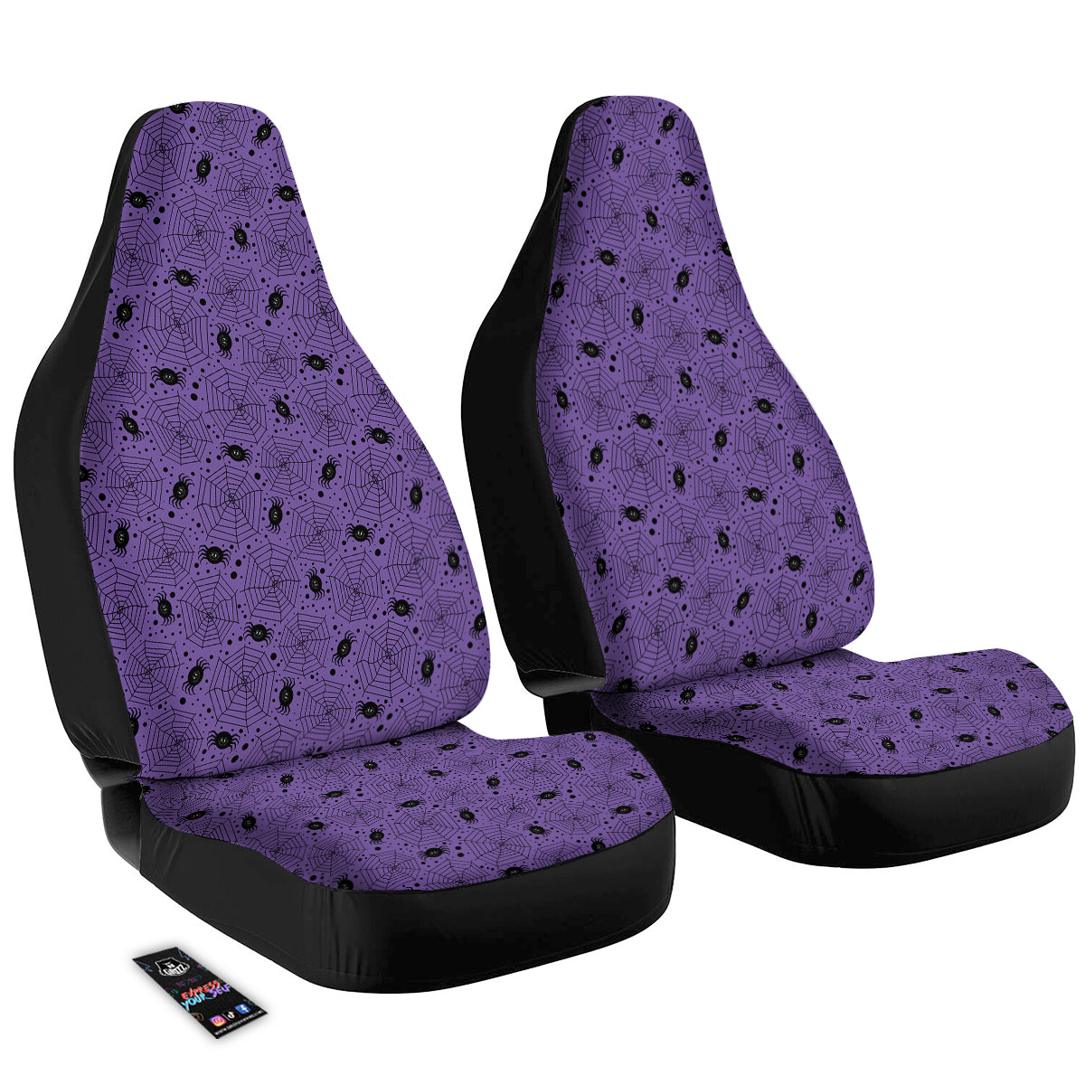 Black Spider And Purple Print Pattern Car Seat Covers-grizzshop