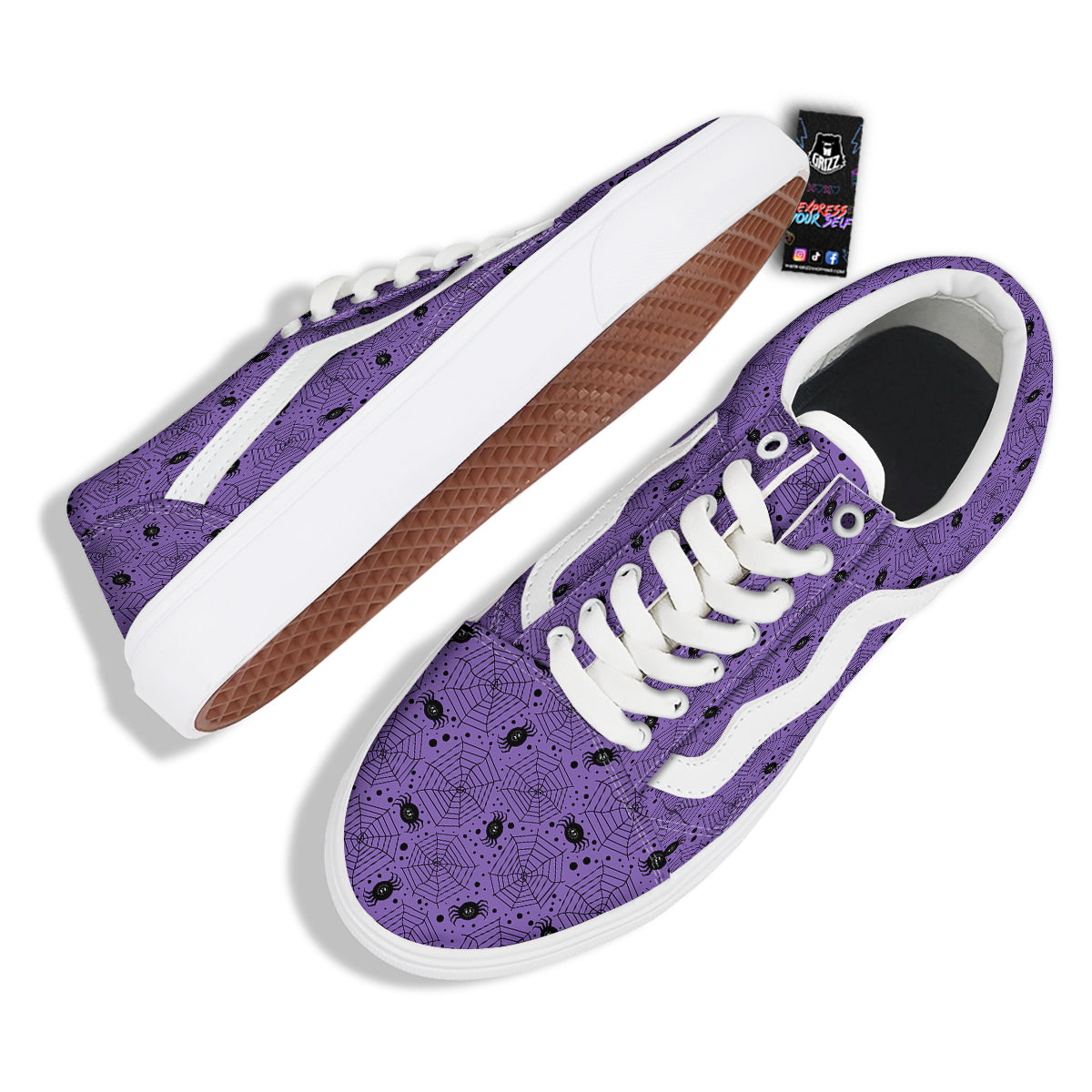 Black Spider And Purple Print Pattern Skate Shoes-grizzshop