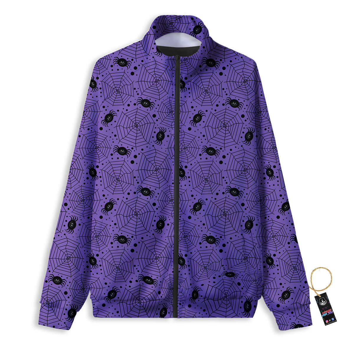 Black Spider And Purple Print Pattern Track Jacket-grizzshop