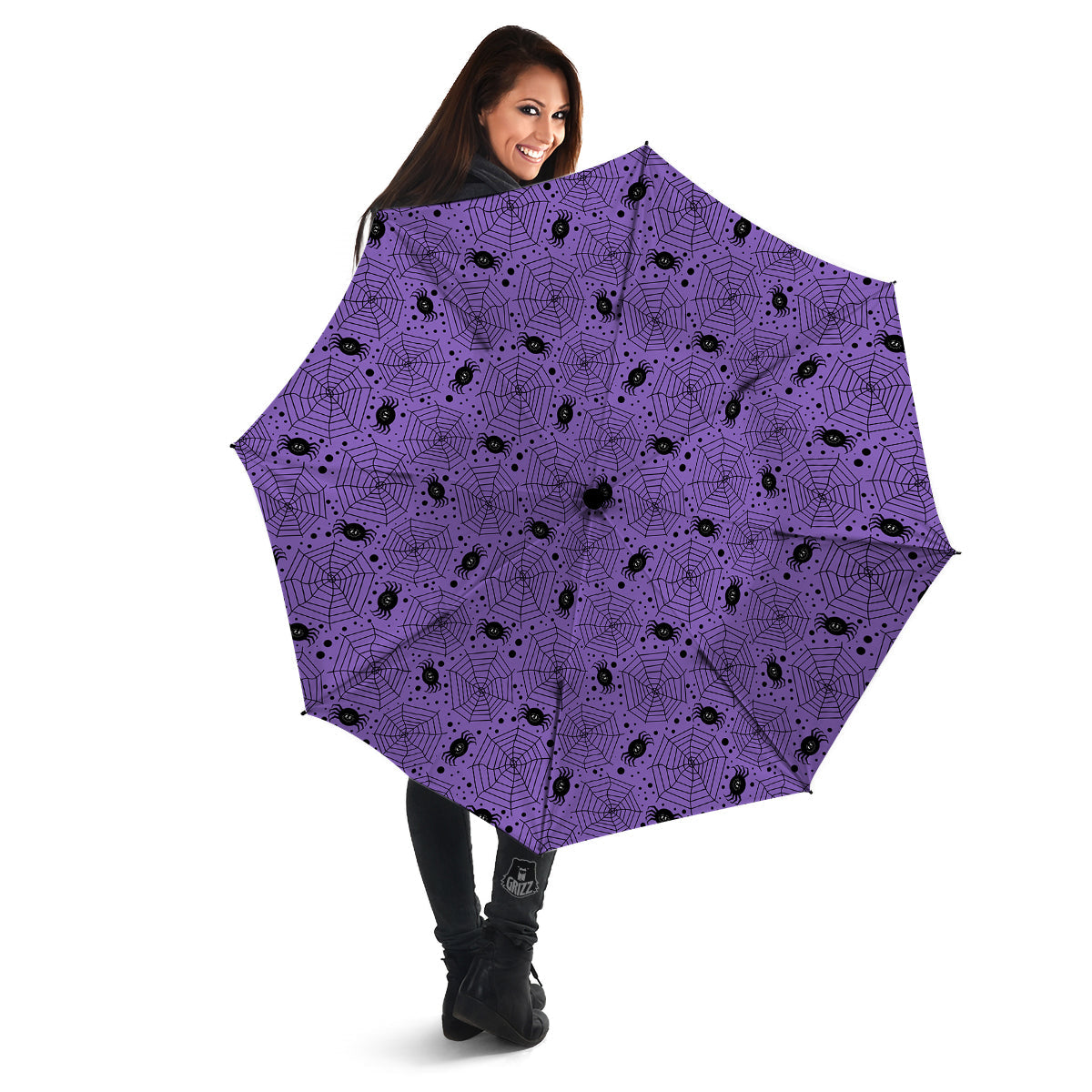 Black Spider And Purple Print Pattern Umbrella-grizzshop