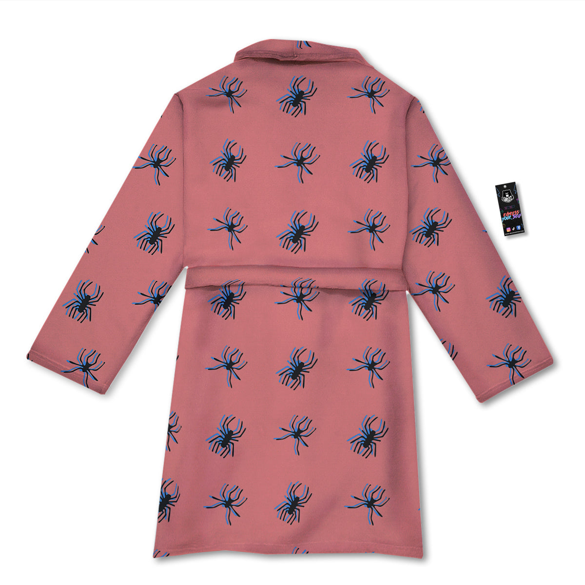 Black Spider Pink Print Pattern Bathrobe-grizzshop