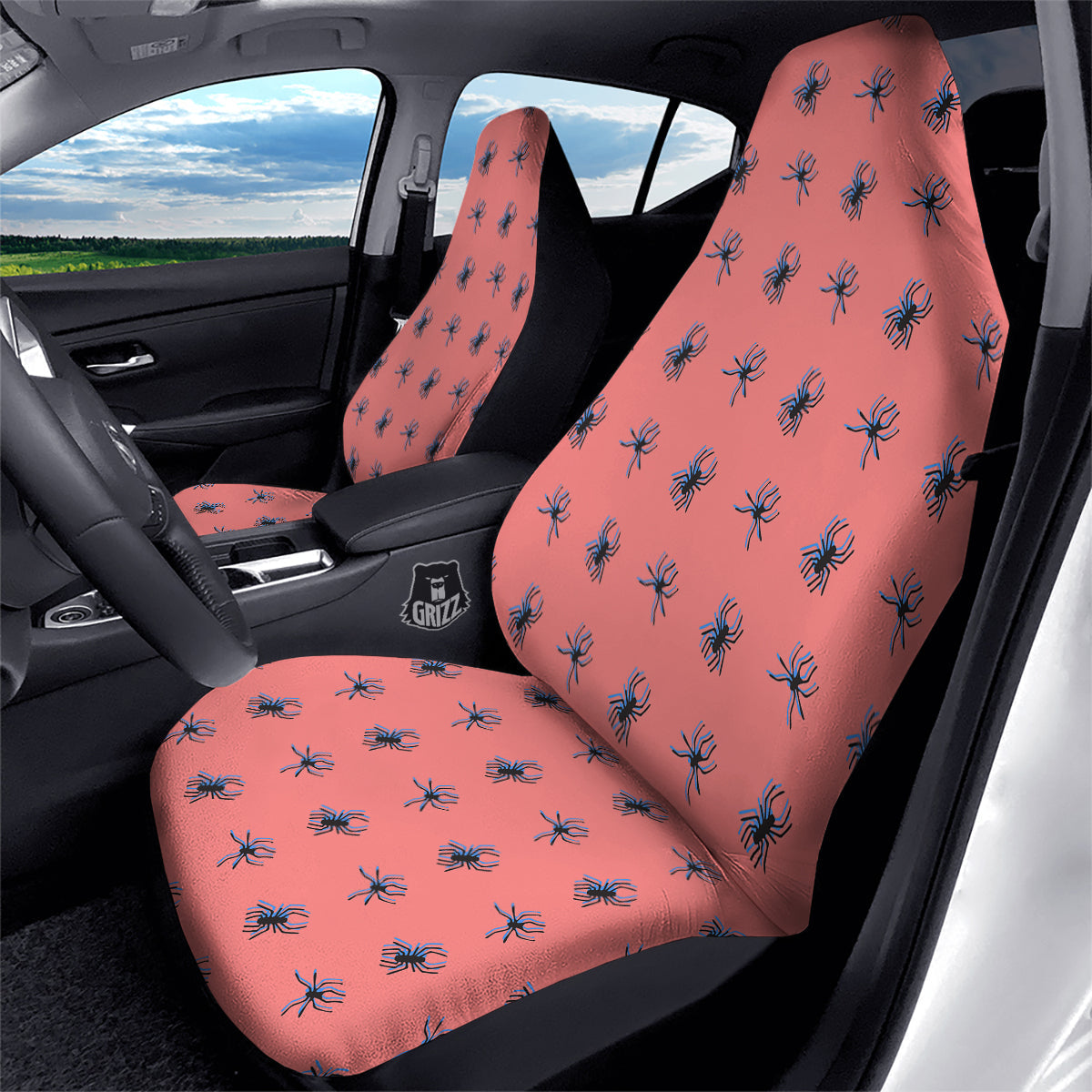 Black Spider Pink Print Pattern Car Seat Covers-grizzshop