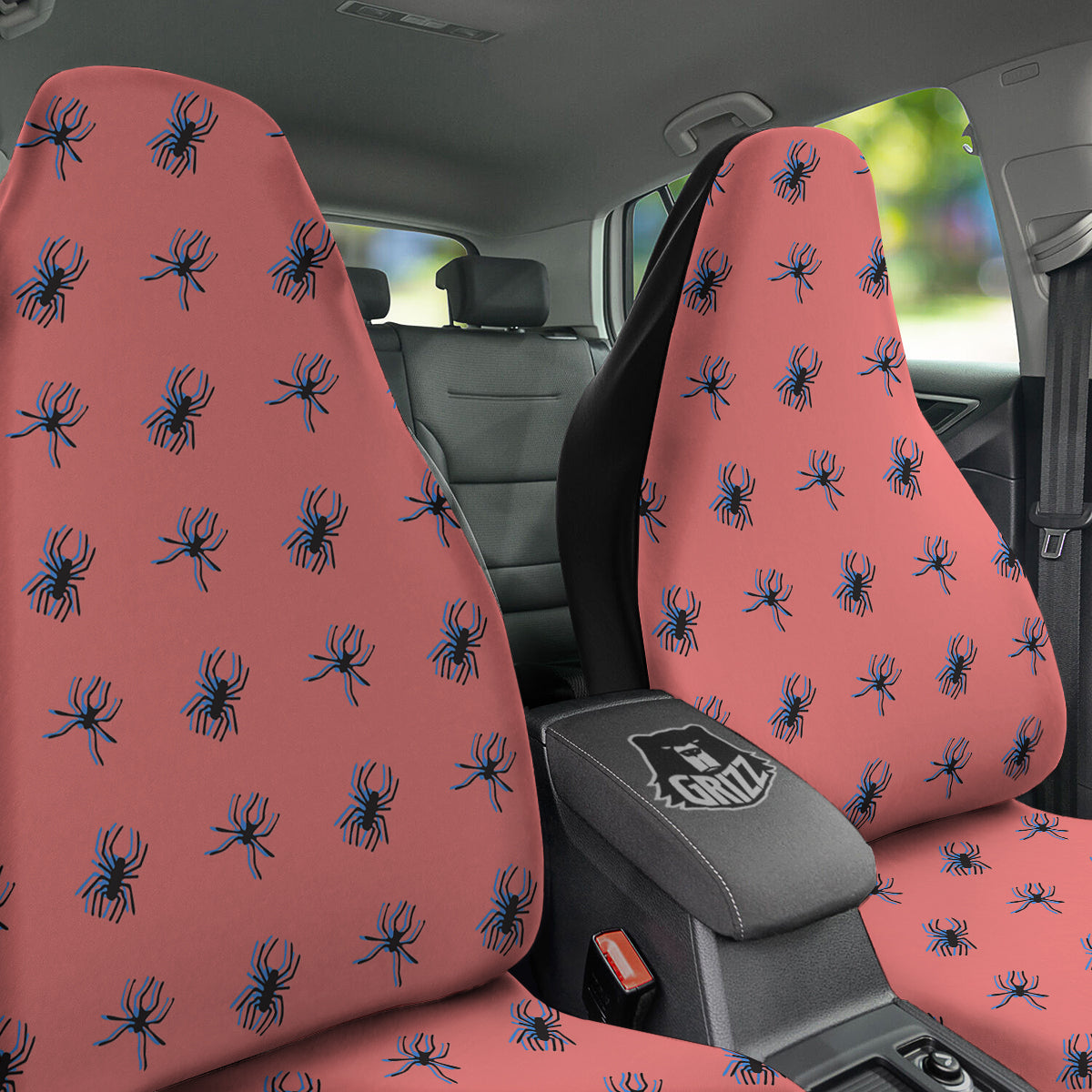 Black Spider Pink Print Pattern Car Seat Covers-grizzshop