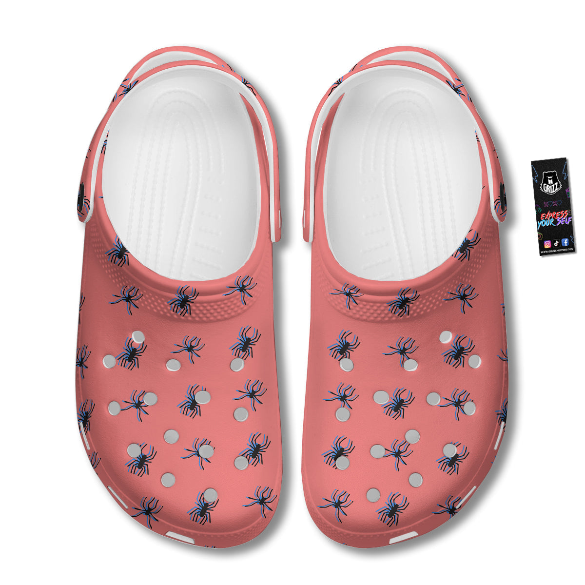 Black Spider Pink Print Pattern Clog-grizzshop