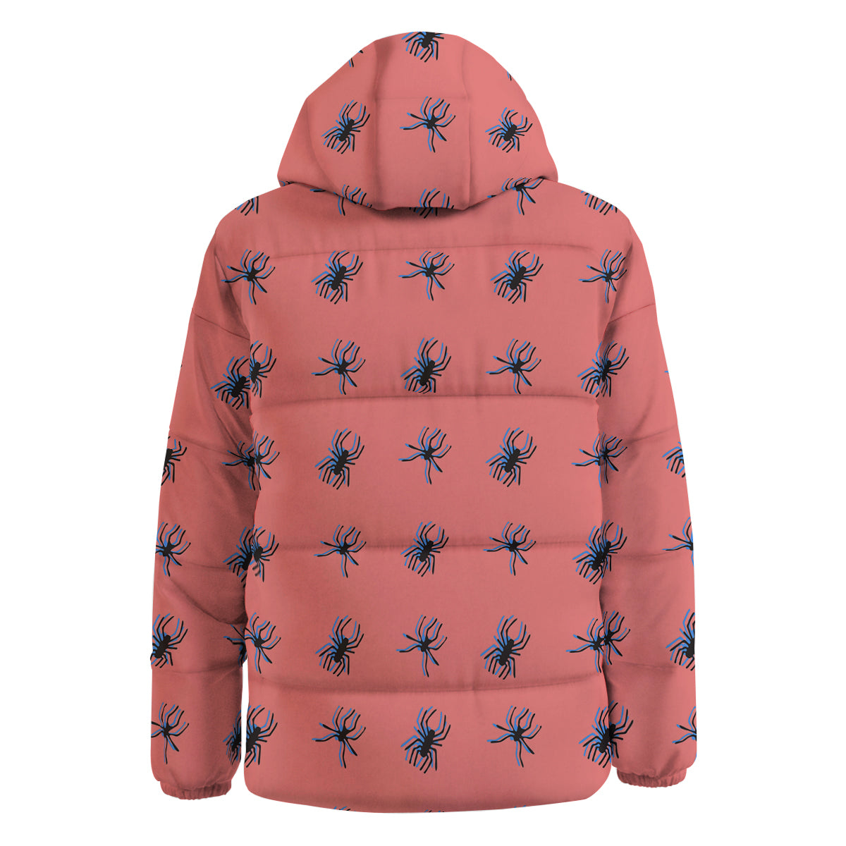 Black Spider Pink Print Pattern Down Jacket-grizzshop