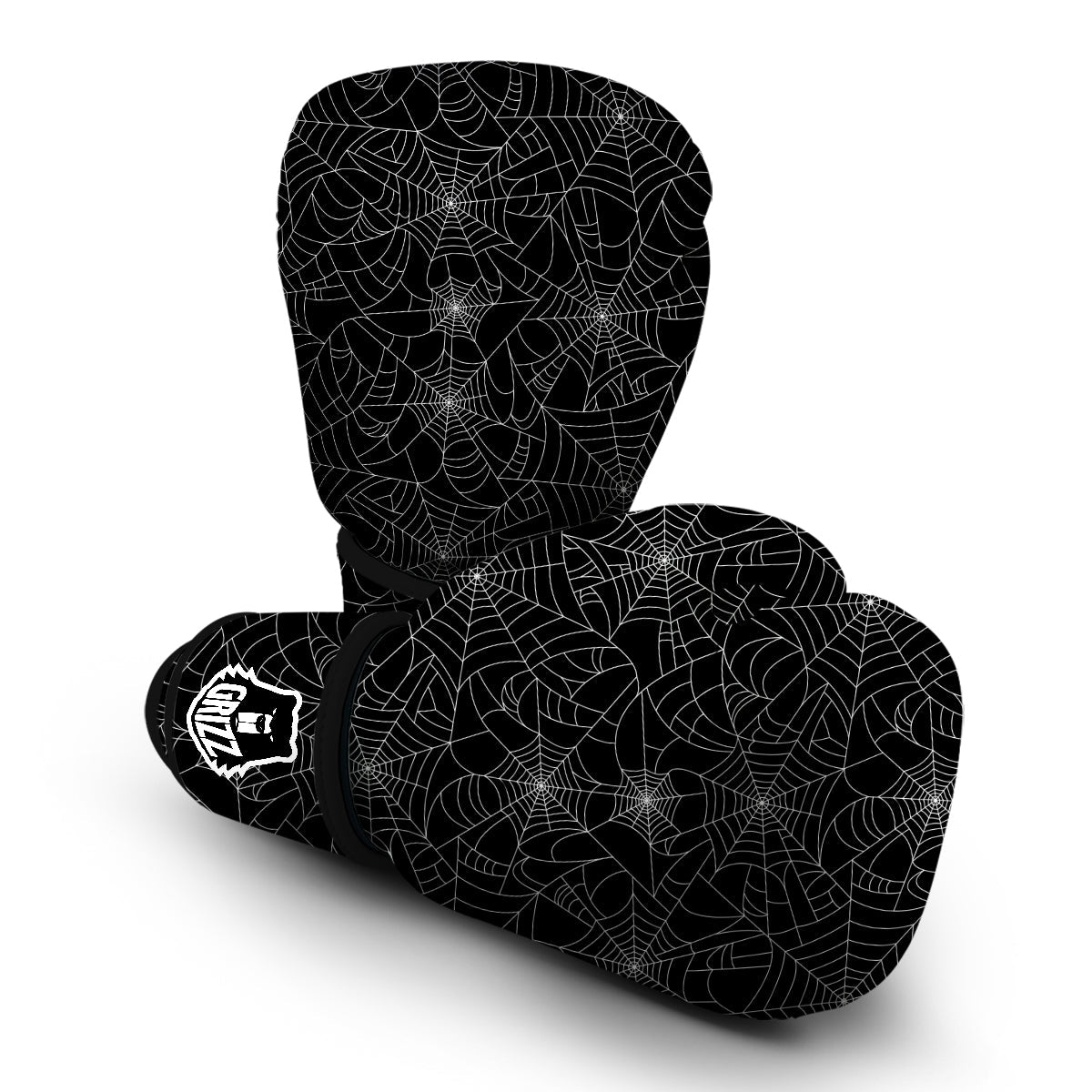 Black Spider Web Pattern Print Boxing Gloves-grizzshop