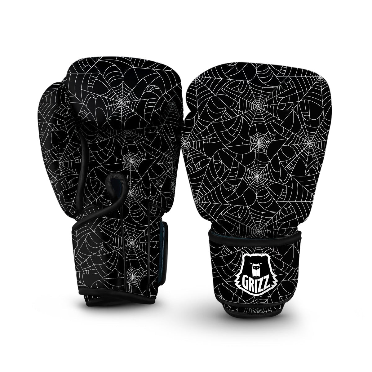 Black Spider Web Pattern Print Boxing Gloves-grizzshop