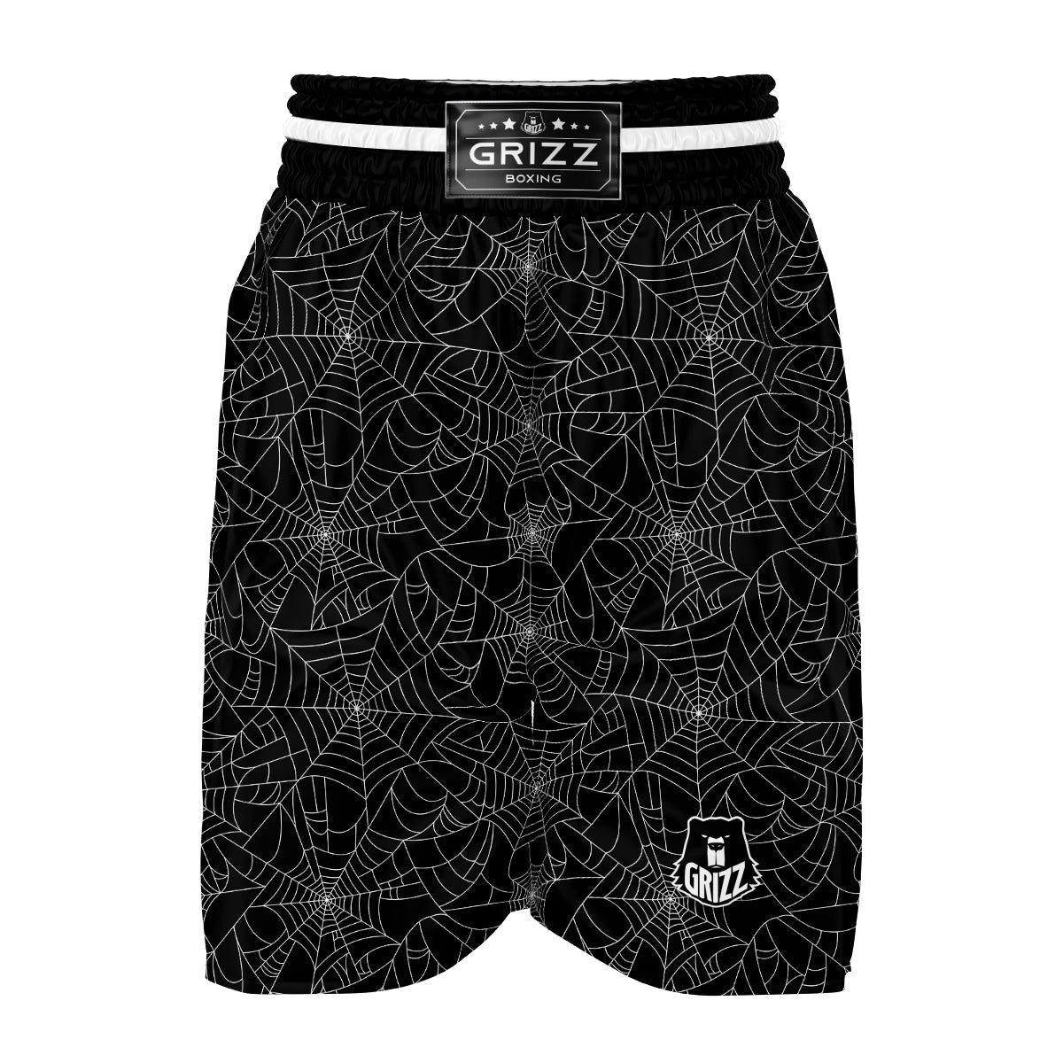 Black Spider Web Pattern Print Boxing Shorts-grizzshop