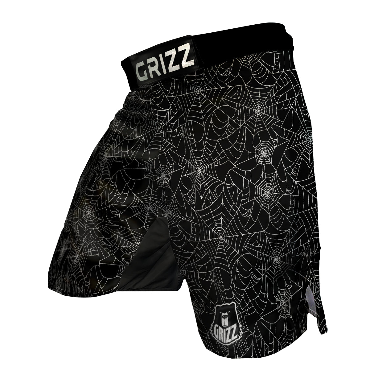 Black Spider Web Pattern Print MMA Shorts-grizzshop