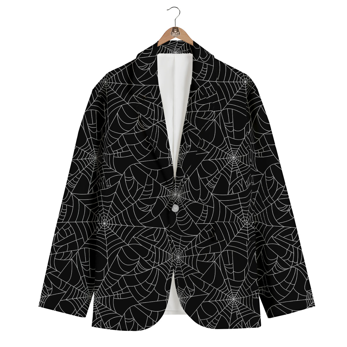 Black Spider Web Pattern Print Men's Blazer-grizzshop