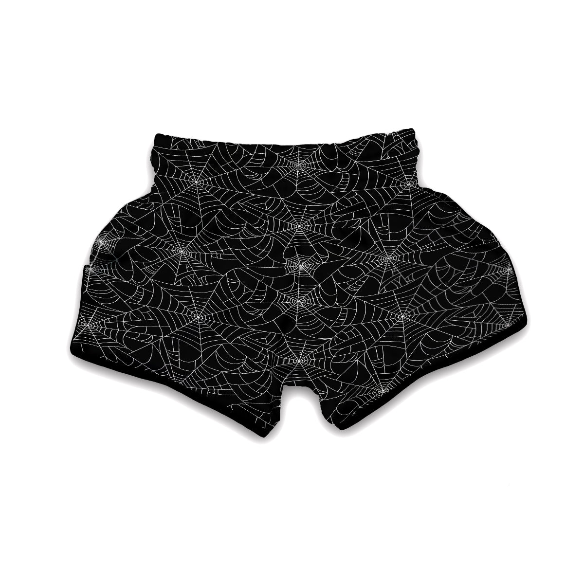 Black Spider Web Pattern Print Muay Thai Boxing Shorts-grizzshop