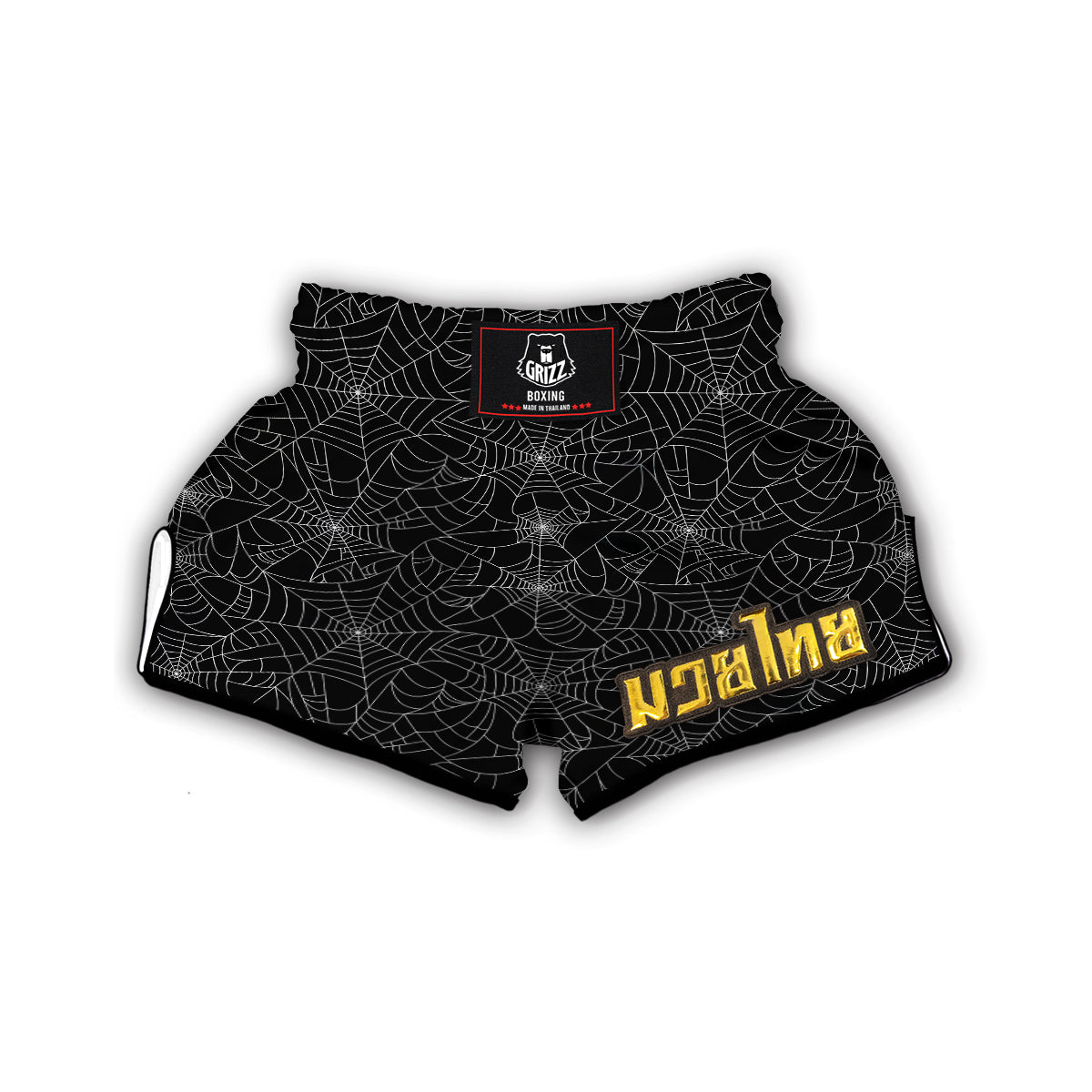 Black Spider Web Pattern Print Muay Thai Boxing Shorts-grizzshop