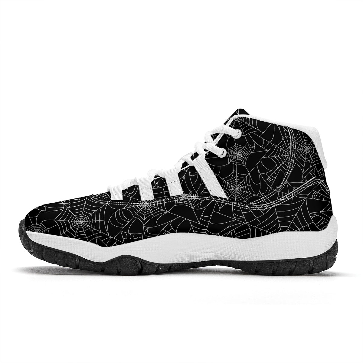 Black Spider Web Pattern Print White Bball Shoes-grizzshop