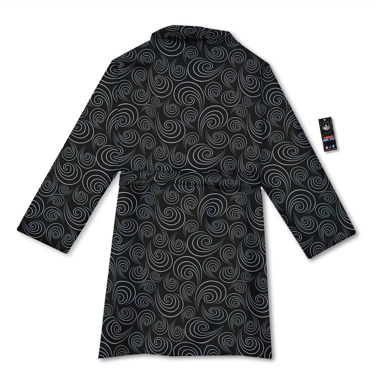 Black Spiral Wave Print Pattern Bathrobe-grizzshop