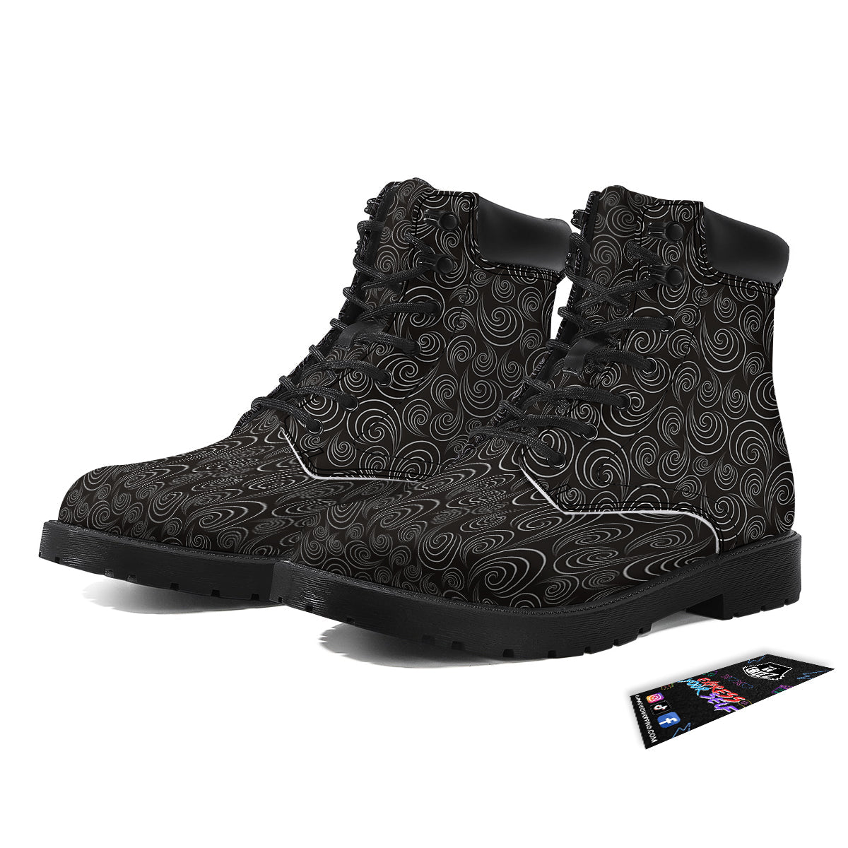 Black Spiral Wave Print Pattern Boots-grizzshop