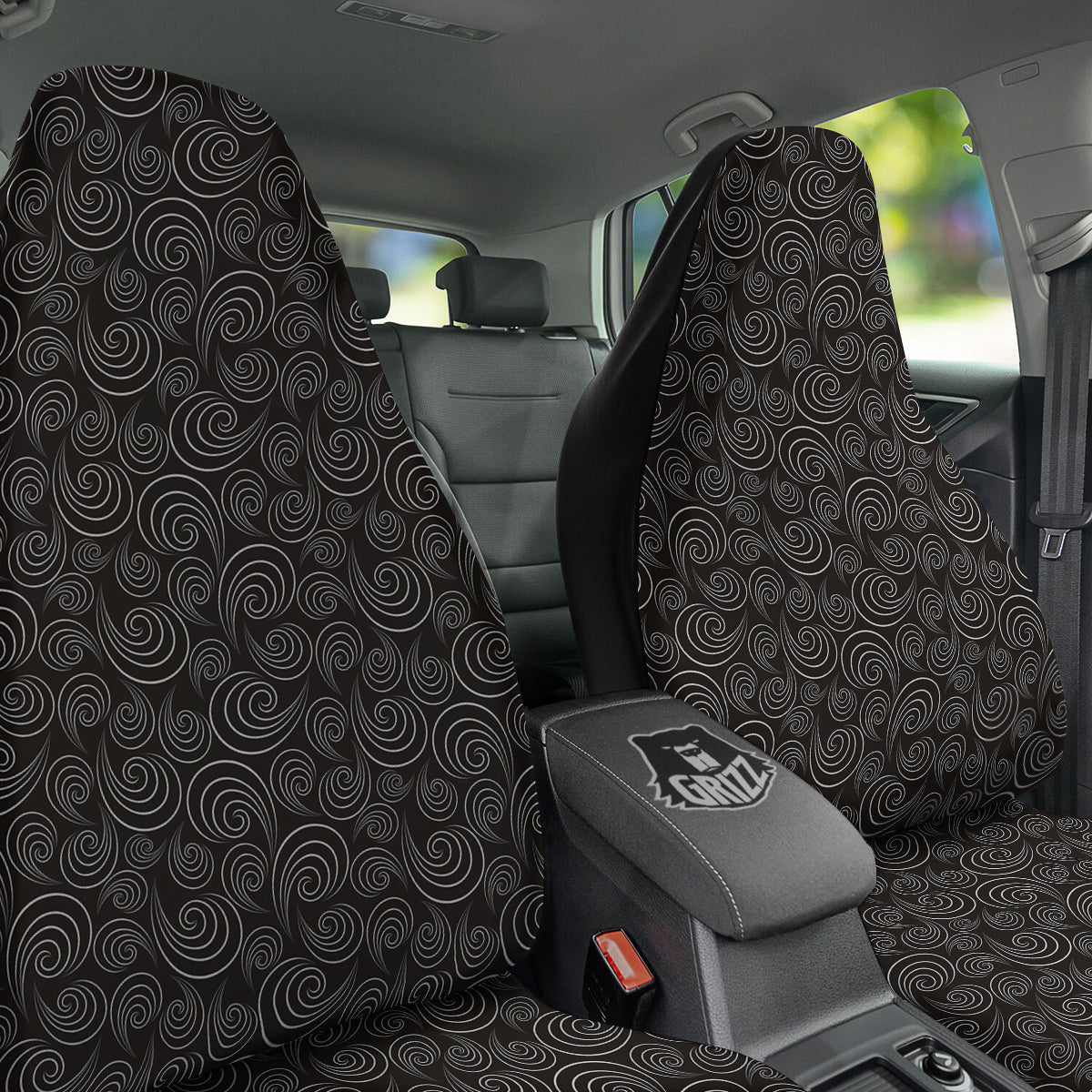 Black Spiral Wave Print Pattern Car Seat Covers-grizzshop