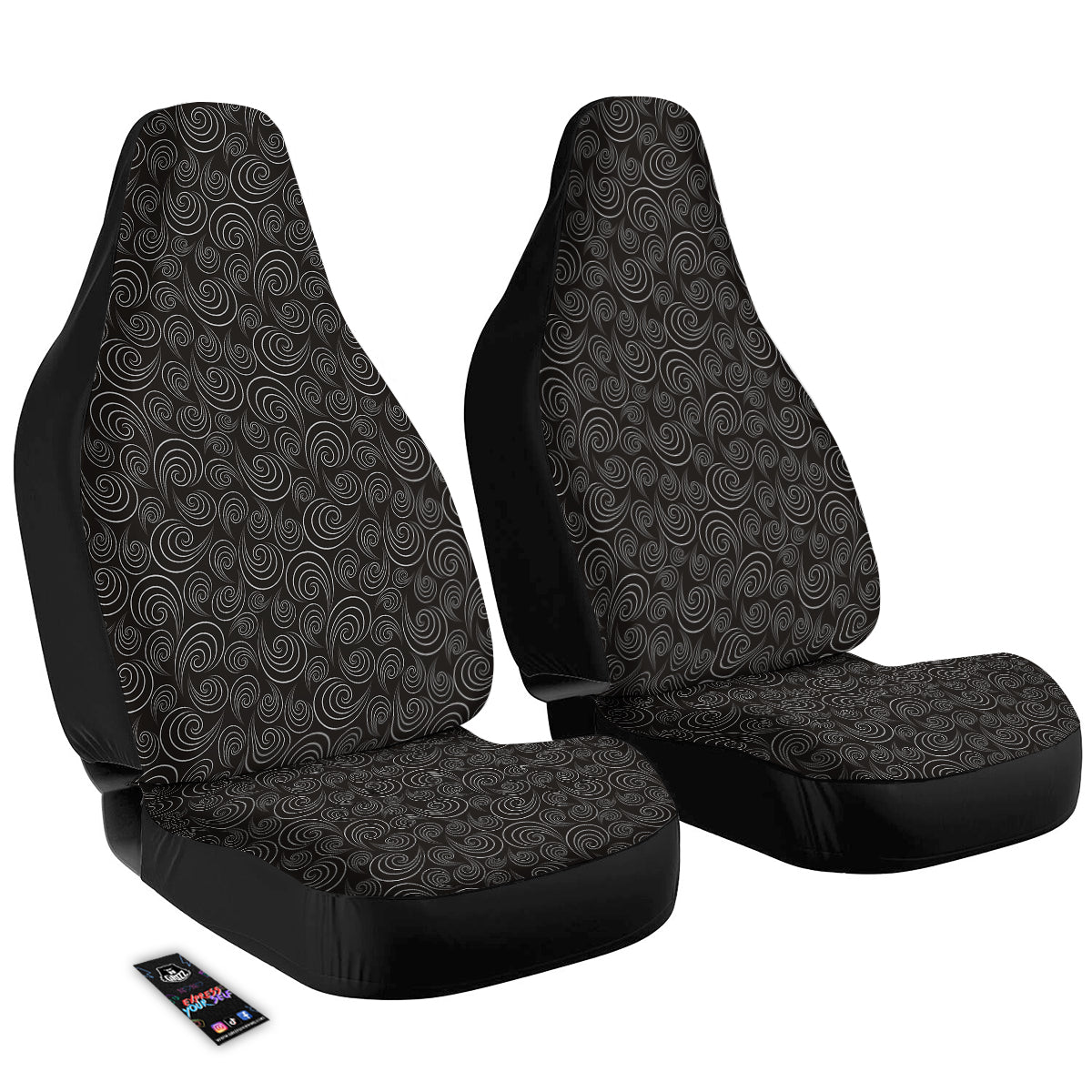 Black Spiral Wave Print Pattern Car Seat Covers-grizzshop