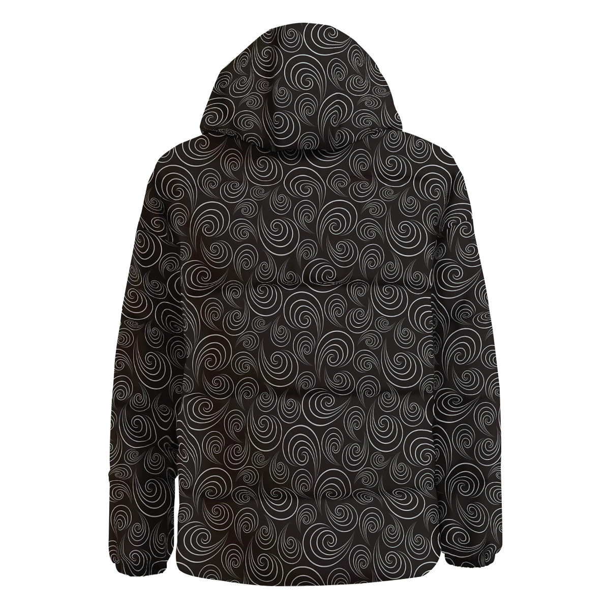 Black Spiral Wave Print Pattern Down Jacket-grizzshop