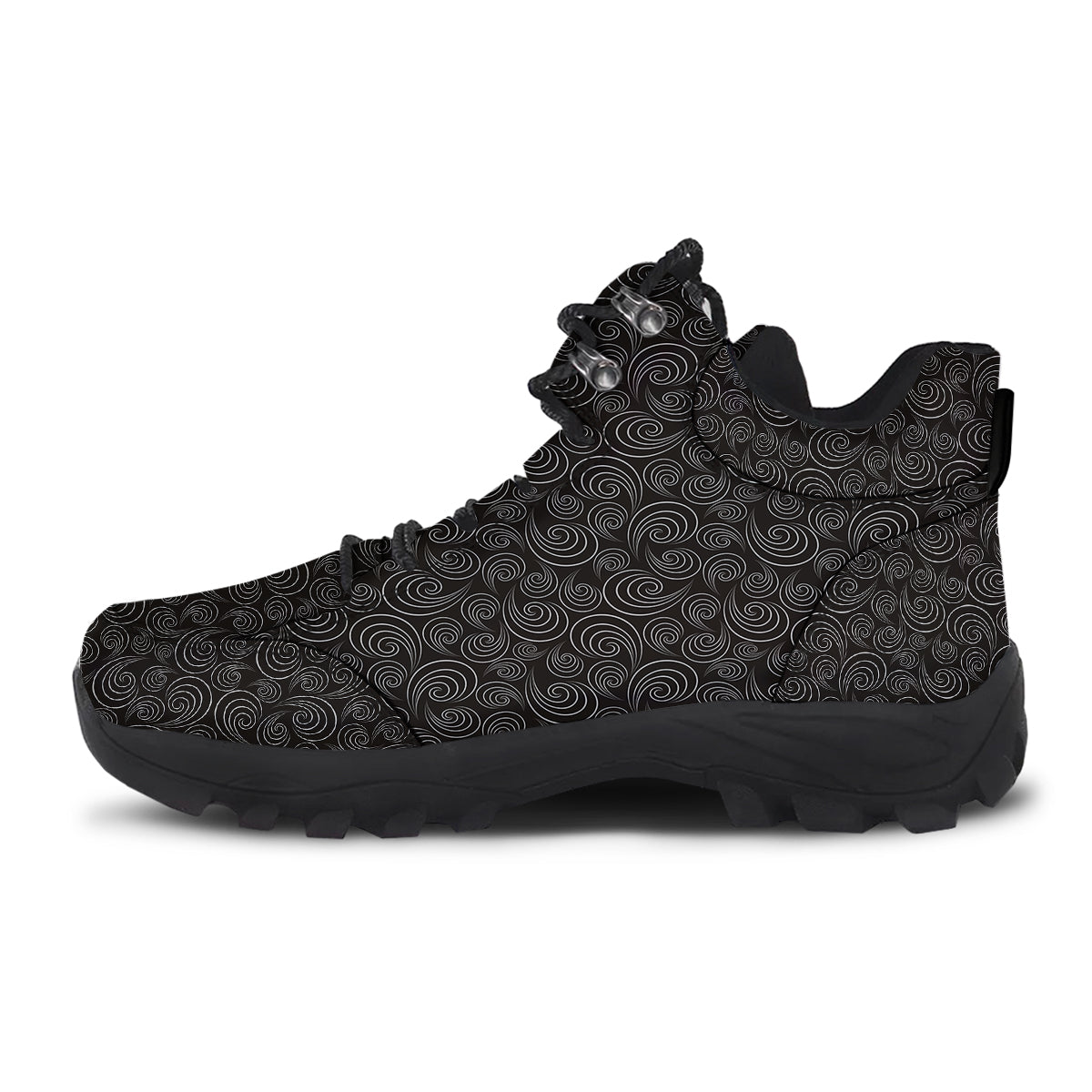 Black Spiral Wave Print Pattern Hiking Shoes-grizzshop
