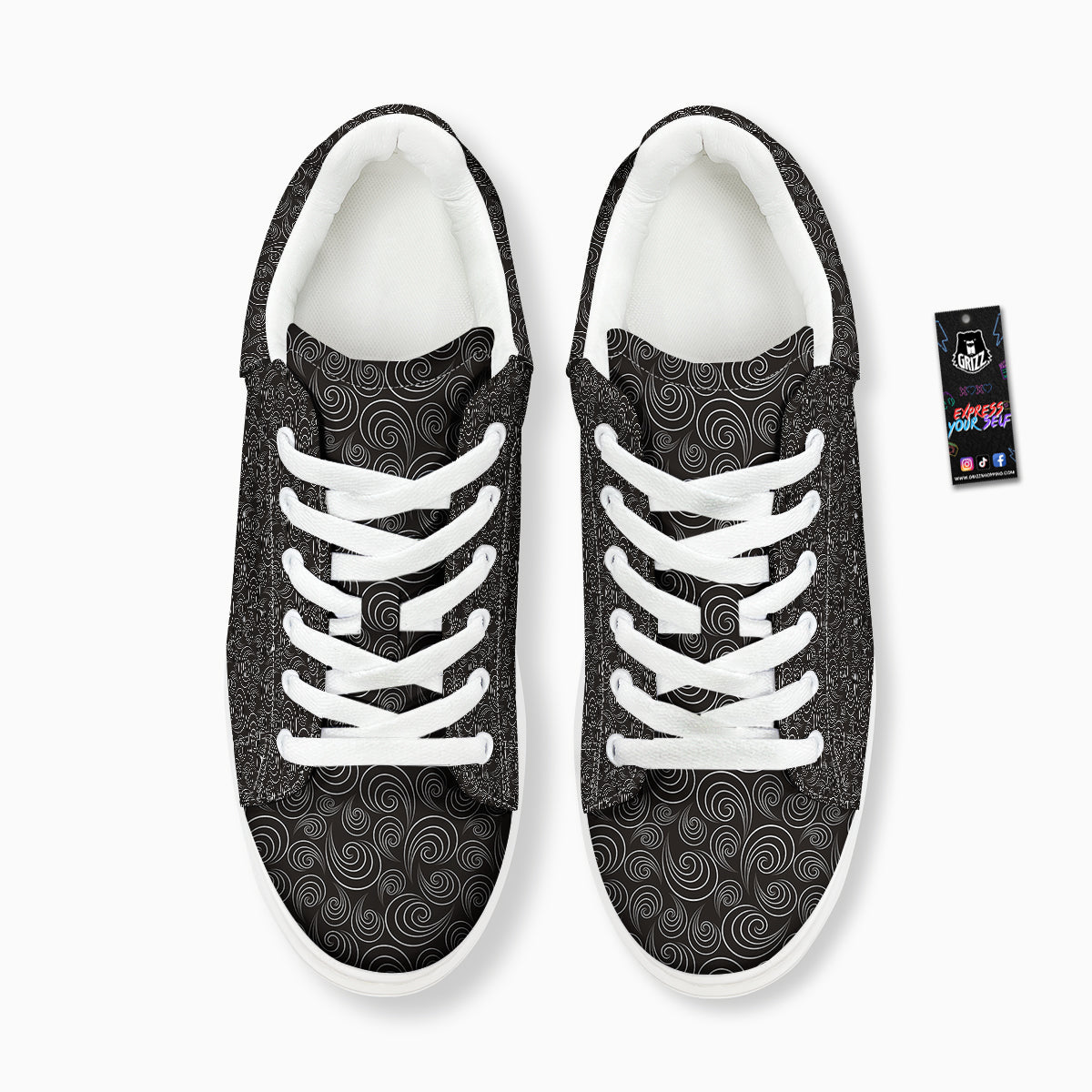 Black Spiral Wave Print Pattern Platform Shoes-grizzshop