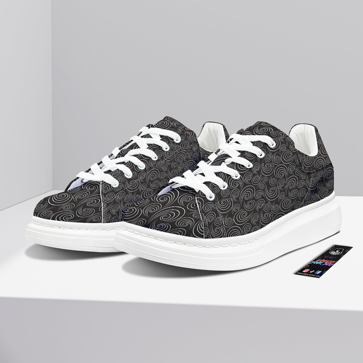 Black Spiral Wave Print Pattern Platform Shoes-grizzshop