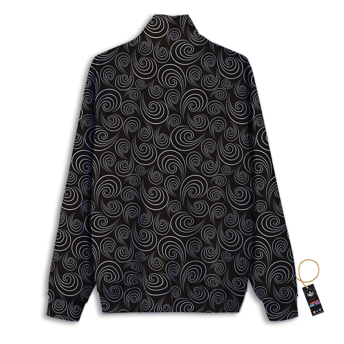 Black Spiral Wave Print Pattern Track Jacket-grizzshop